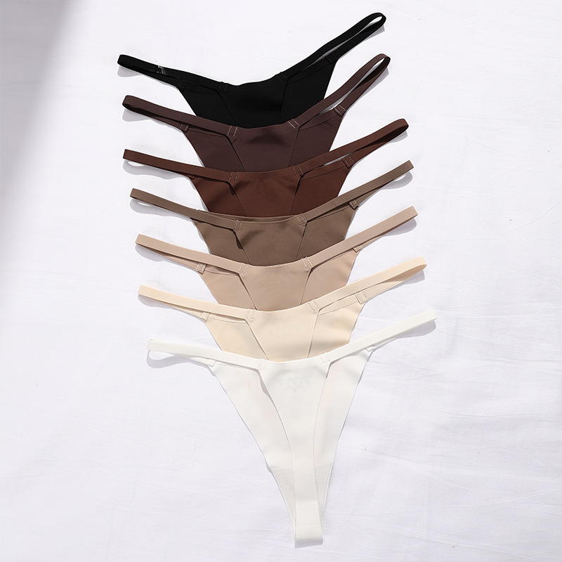 European and American Sexy Exquisite Tape Girl's T-pants plus size Low Waist Non-marking Ice Silk Quick-drying Cotton Crotch Women's thong