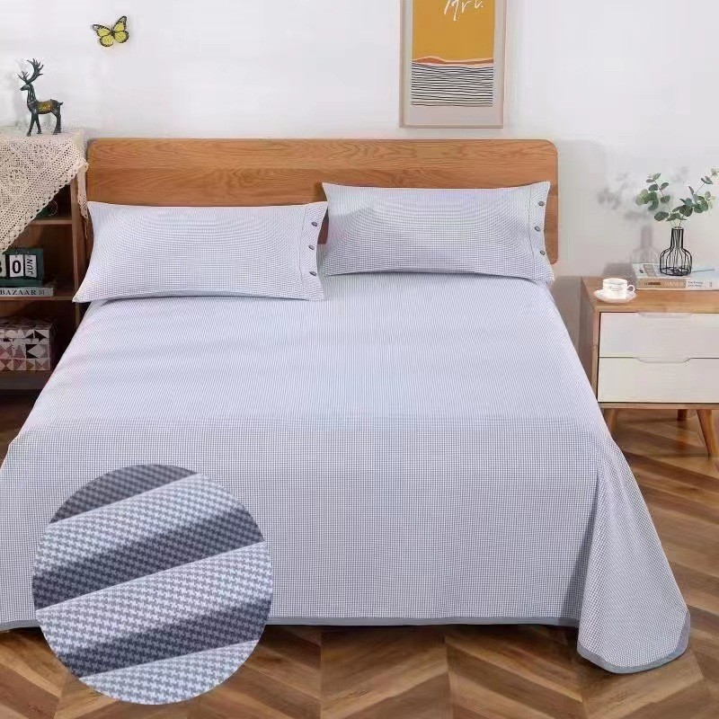 Picture of Summer Pure Cotton Coarse Cloth Cooling Mat Bed Sheet Three-Piece Set Kang Sheet Coarse Cloth Single Piece Linen Quilt Kang Sheet Houndstooth Pattern