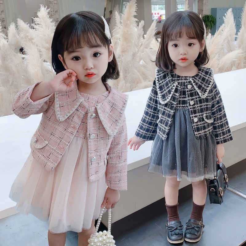 Girls' New Autum Clothing Suit, Fashionable 2025 Autum Small Fragrant Vest Gauze Skirt, Children's Suit Suit Skirt