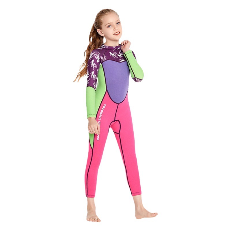 New Children's Swimsuit 2mm Warm Wetsuit Girls' Thickened One-piece Long-sleeved Snorkeling Surfing Sunscreen Swimsuit