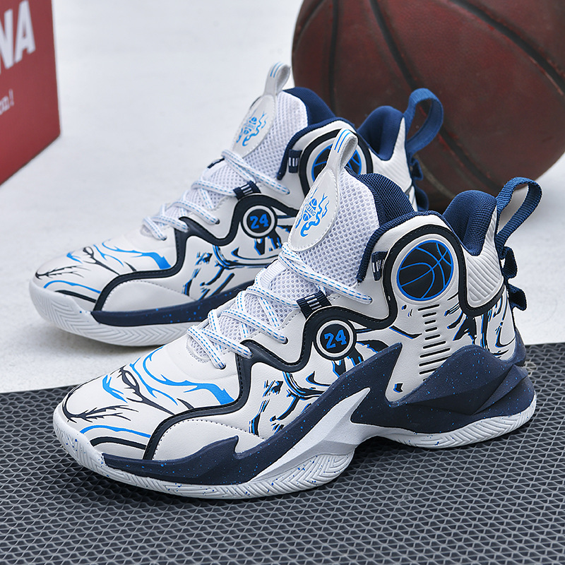 Plus size high-top basketball shoes leather surface children teenagers students Leisure sneaker cement ground combat sneakers wholesale
