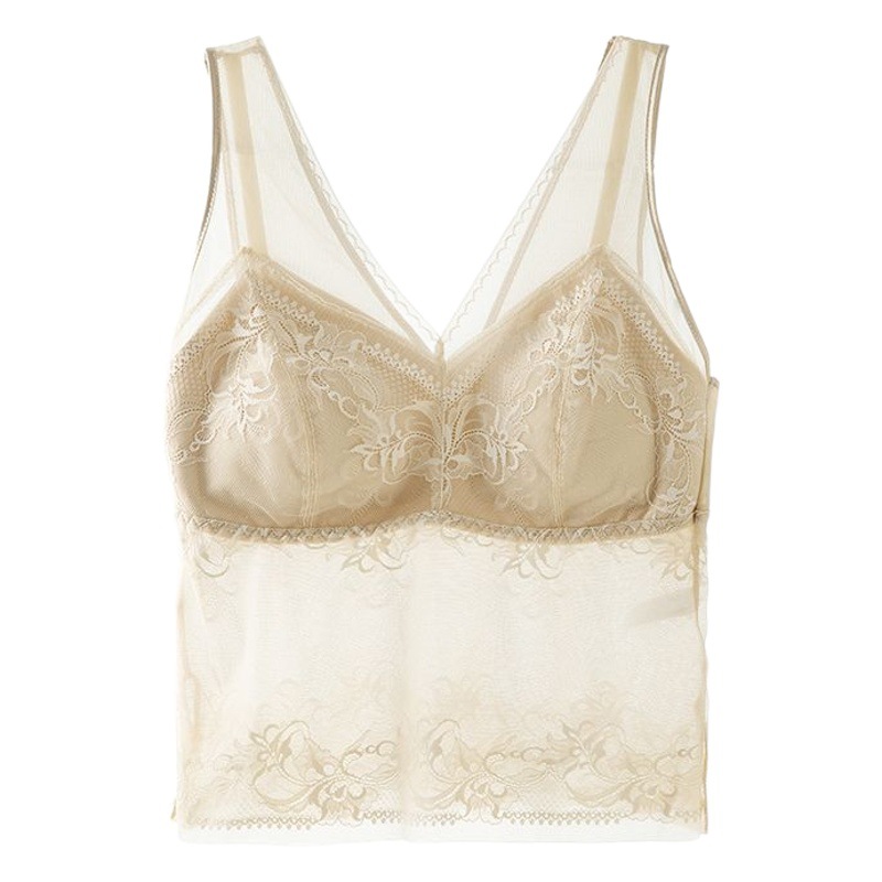 2024 Early Spring Star Same Style French Lace Camisole Women's One-Piece Breast Pad Beautiful Back Inner Bra