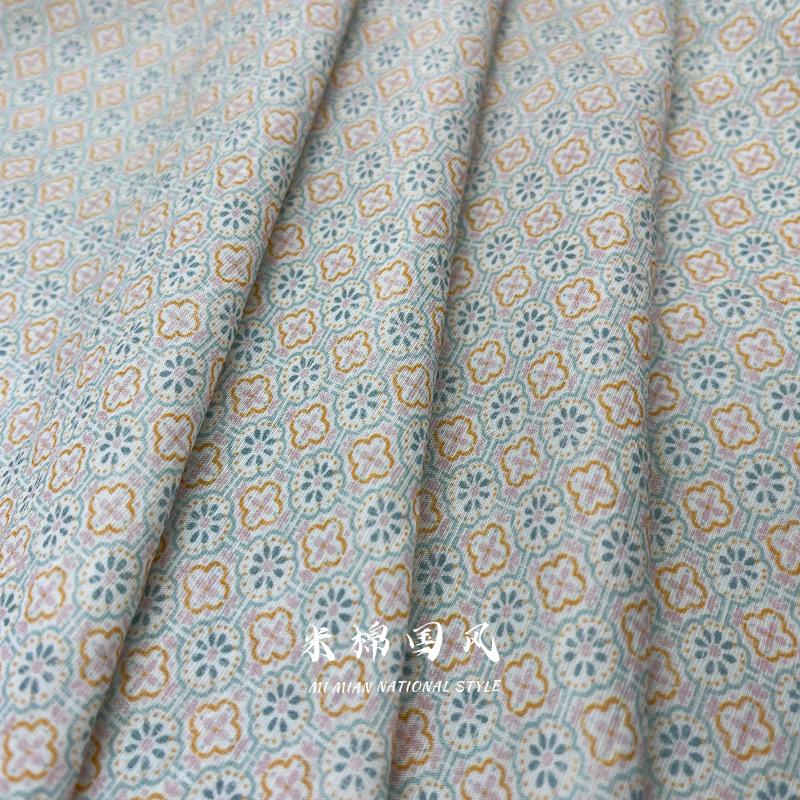 New Chinese digital printing retro geometric pattern brocade cotton fabric national style cheongsam dress clothing fabric