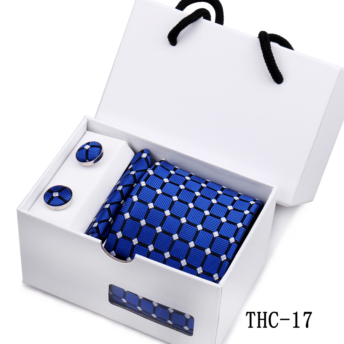 Picture of Men's Tie High Sense Gift Box 3 Pieces suit Business Dress Wedding Plaid Red Black Long Tie Shengzhou