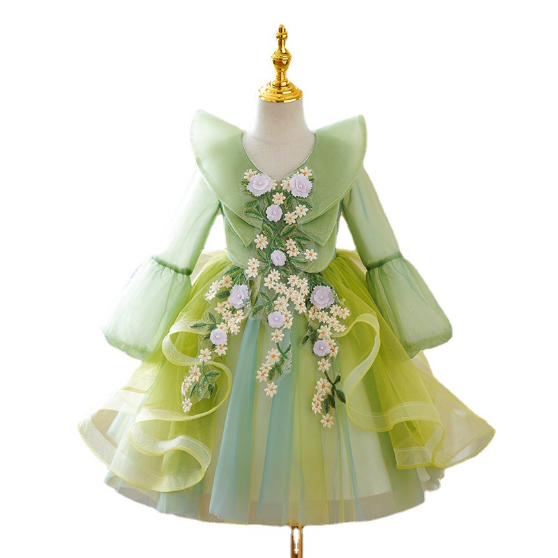 Picture of Children's Dress Princess Dress Girls' Puffy Skirt Little Host Piano Performance Dress Flower Girl's Wedding Dress Catwalk Skirt Autumn