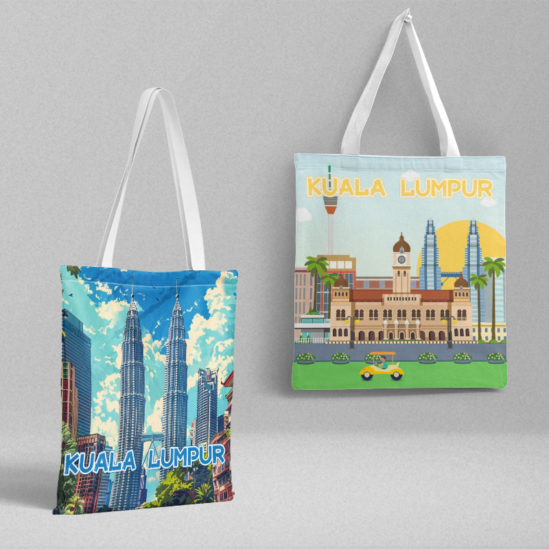 Kuala Lumpur Canvas Bag 36x 39cm Malaysia City Travel Commemorative Shoulder Handbag Ins Style Shopping Bag