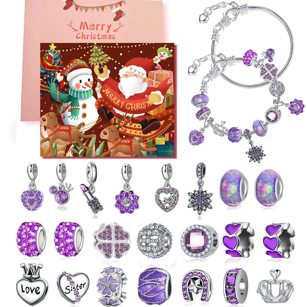 Cross-border New Christmas Jewelry Gift Box suit DIY Children Purple Blue Beaded Poking Christmas Necklace