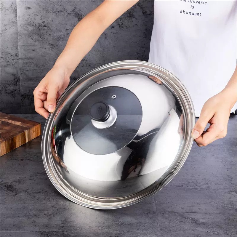 Picture of Pot Cover Household Stainless Steel Combination Lid Visual Lid Wok Steamer Iron Pan Universal 28-30-32cm Pot Cover