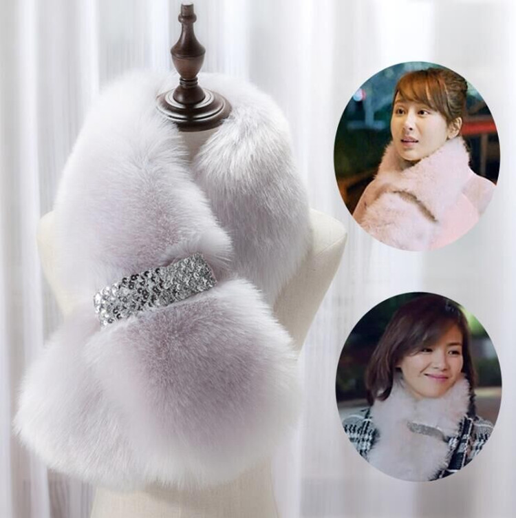 Ode to Joy Andy Same Style Fox Fur Plush Scarf Women's Winter Korean Style Warm Fur Collar Imitation Fur Cross Scarf