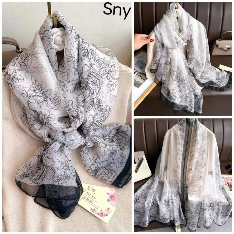 Picture of Spring and Summer New Soft Yarn Sunscreen Shawl Summer Thin Imitation Silk Long Silk Scarf Fashion Printed Flower Scarf