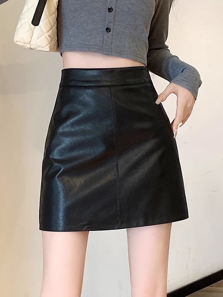 Black Small Leather Skirt Skirt Women's 2024 Autumn and Winter New High Waist Skinny Leather Skirt Anti-walking Hip Skirt