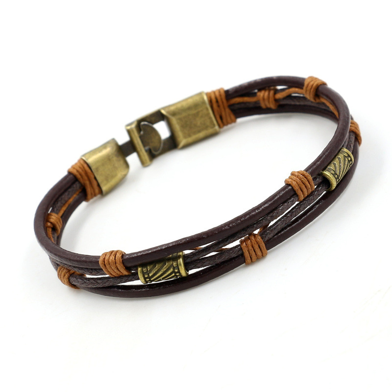 Picture of Amazon AliExpress Bracelet Men's Vintage Bracelet Wristband Brown Braided Leather Cord Bracelet