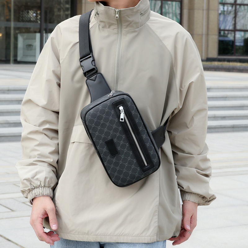 Factory New PU Men's Chest Bag Contrast Color Printing Cross-border Shoulder Bag Casual Trendy Fashion Large Capacity Crossbody Bag