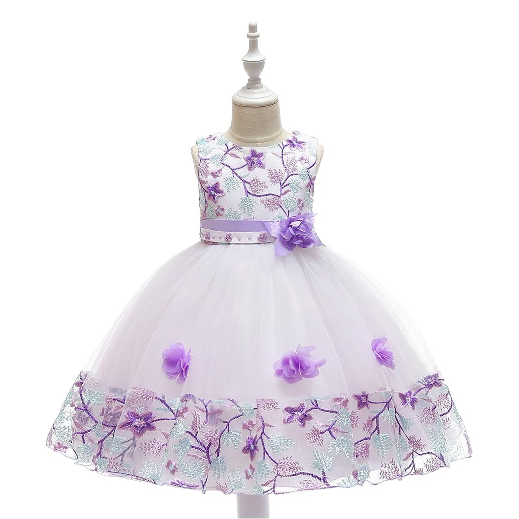 Ebay Amazon Children embroidered dress lace color matching princess dress girl flower wedding dress dress
