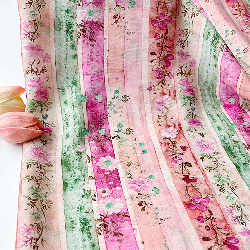 New Chinese Digital Printing Striped Climbing Vine Flower Brocade Cotton Fabric Cheongsam dress Top Hanfu Fabric