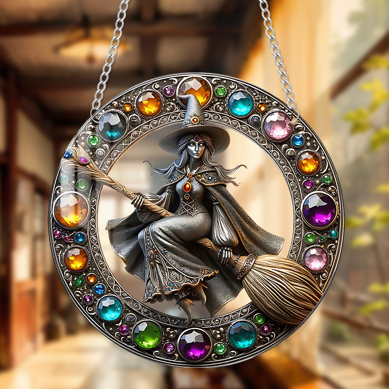 Cross-border Magic Gem Witch Cartoon Characters Stained Glass Acrylic Disc with Chain Pendant Outdoor Decorations