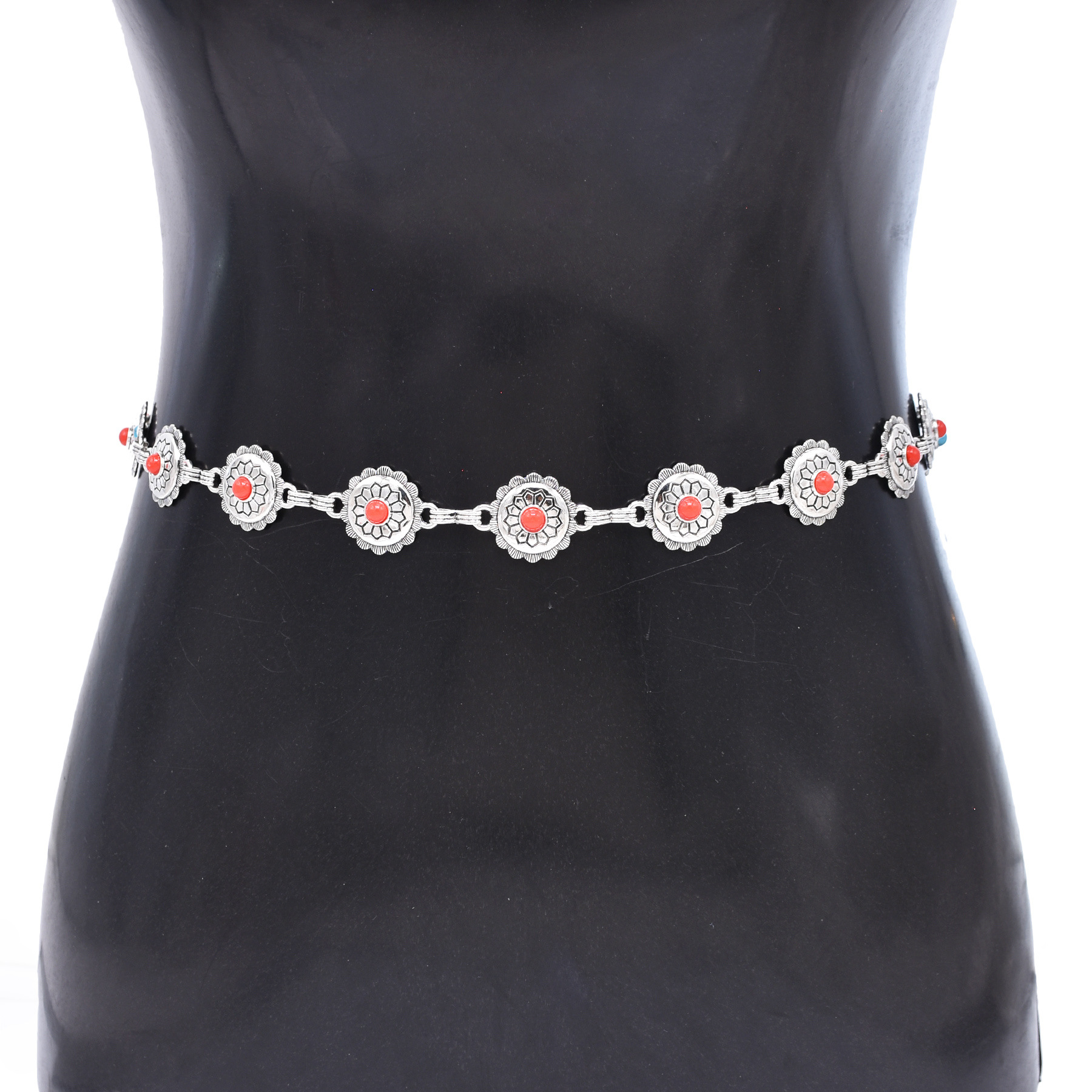 Bohemian turquoise flower waist chain exotic style ancient silver alloy body chain holiday style all-match slimming waist ornaments for women