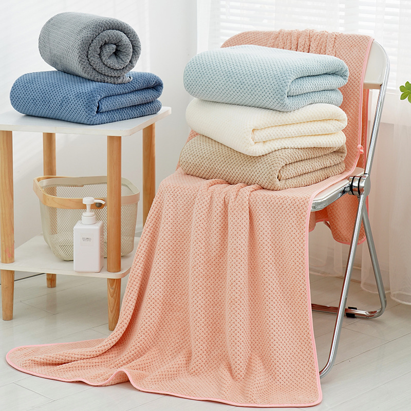 Picture of [90*170 large bath towel] pineapple high density thick coral velvet beach towel soft absorbent does not drop hair color