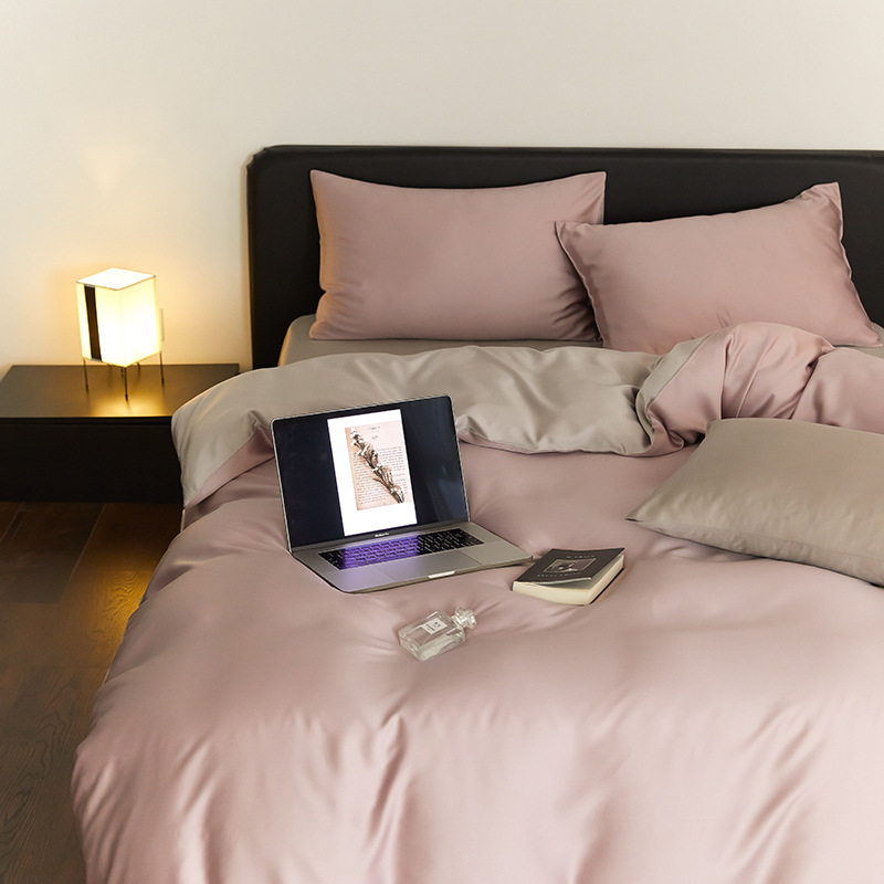 Picture of High-end double-spell Class A Lanjing Tencel four-piece set summer naked sleep cool feeling bed sheet quilt cover solid color Tencel cotton 4