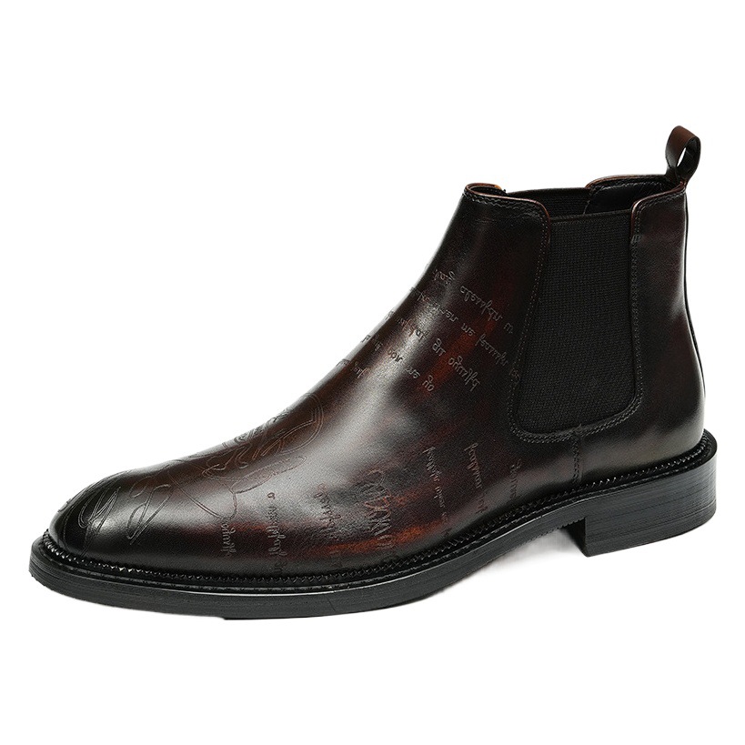 Handmade high-top cowhide leather letter business formal leather boots men's leather Chelsea boots British trendy men's boots