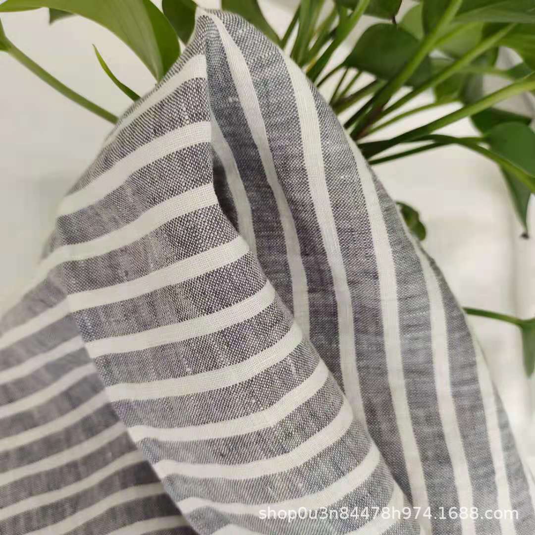 Picture of Denim Blue Pure linen Wide Stripesd Enzyme Face Wash, 100% linen curtain fabric