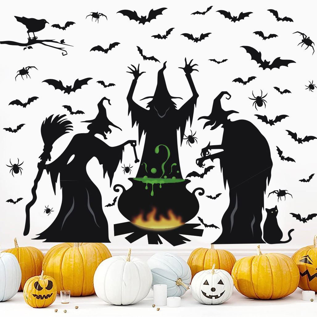 Picture of Cross Border Halloween Window Stickers Holiday Party Living Room Wall Decoration Witch Wall Stickers Bat Horror Atmosphere Stickers