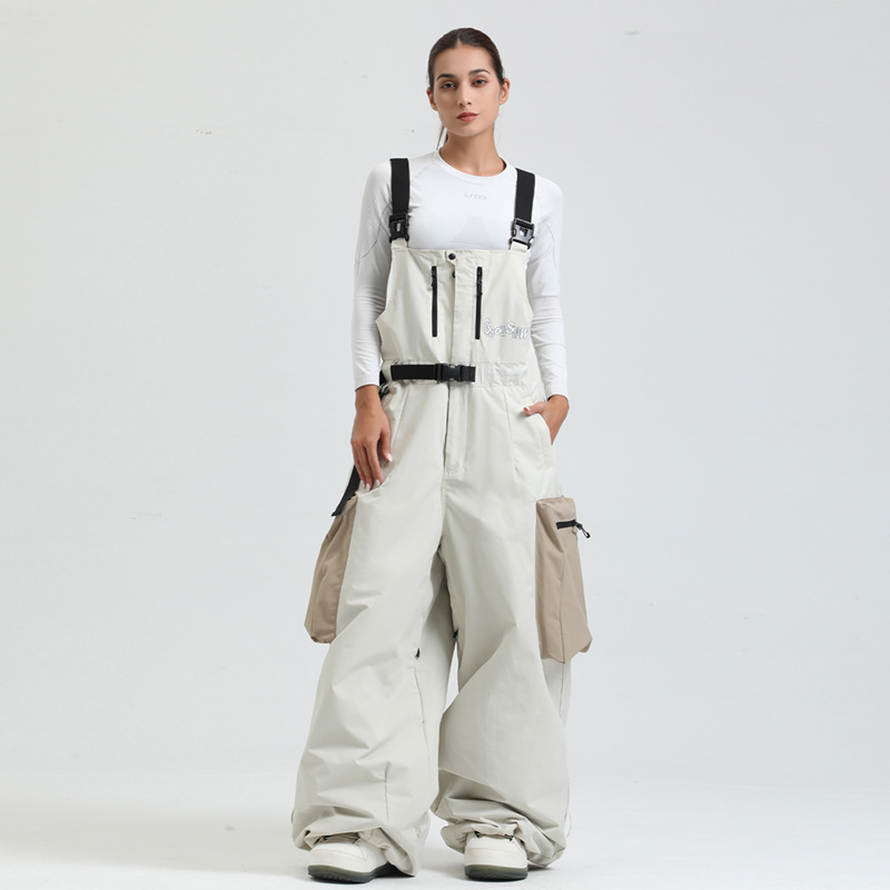 New Style Ski Pants Women's Winter Single-Board Windproof Waterproof Large Pocket Wide-Leg One-piece Workwear Ski Strappy Pants for Men