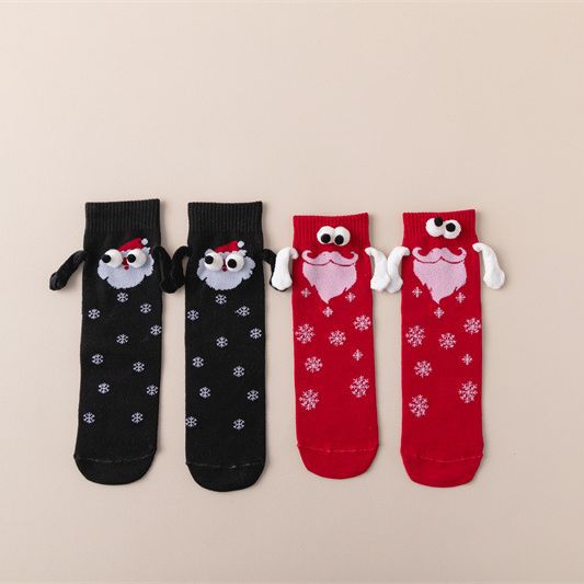 Cross-border hot Christmas hand-holding socks women's cute couple hand-holding socks autumn and winter cotton socks magnetic pull feet mid-calf length socks