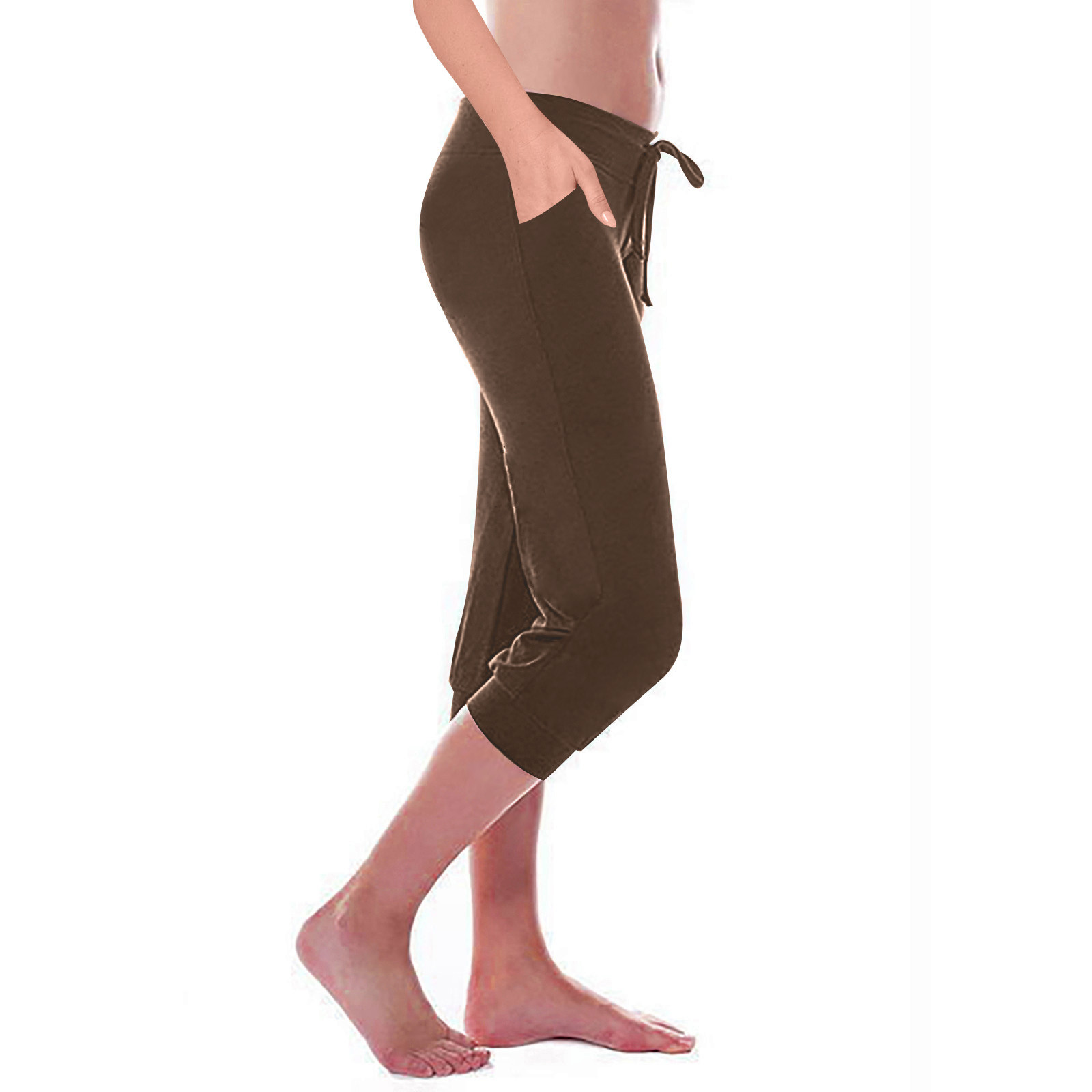 Picture of 2023 Summer European and American Cross-Border Aliexpress Ebay Elastic Waist Diagonal Pocket Casual Yoga Capri Pants for Women in Stock Versatile
