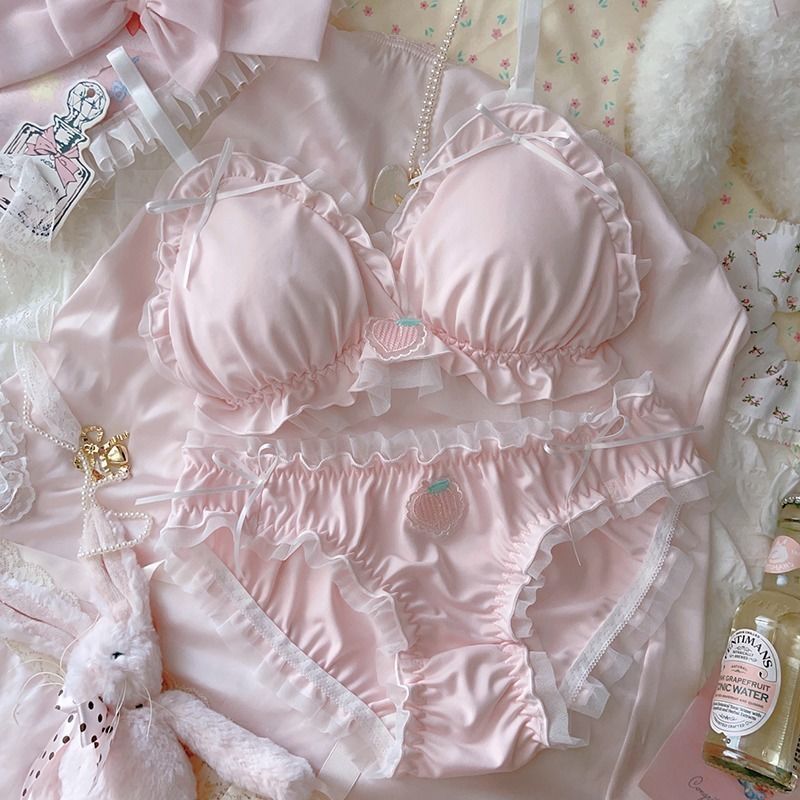 New Lolita cute underwear women's small chest push up wireless chest lifting Japanese bow lace bra