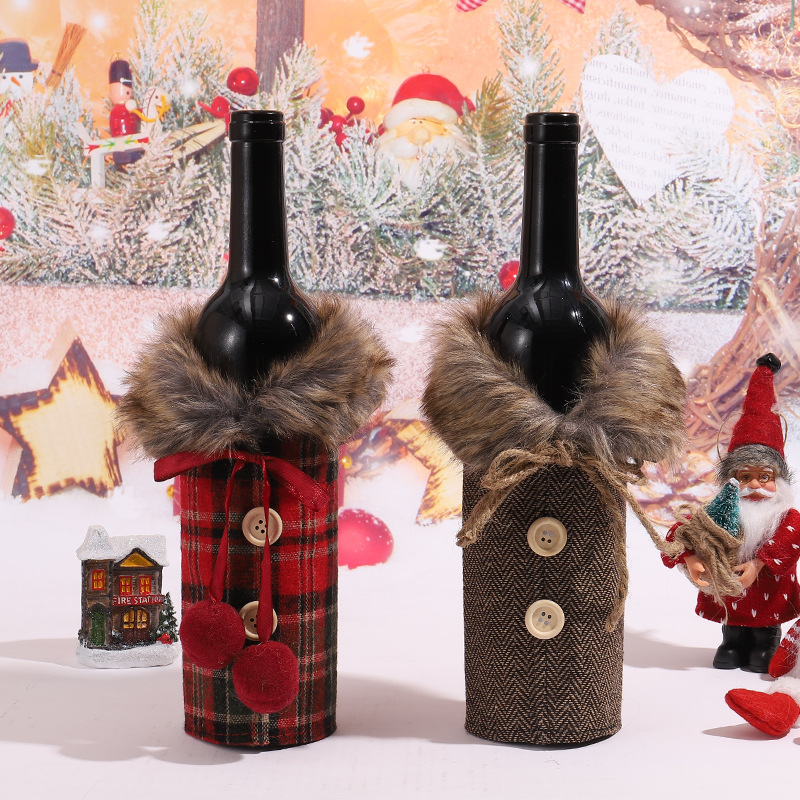 Cross-border Hot Selling Christmas Wine Set Decorative Dining Table Wine Bottle Decorative Striped Plaid Skirt Wine Bottle Set Wine Set Ornaments
