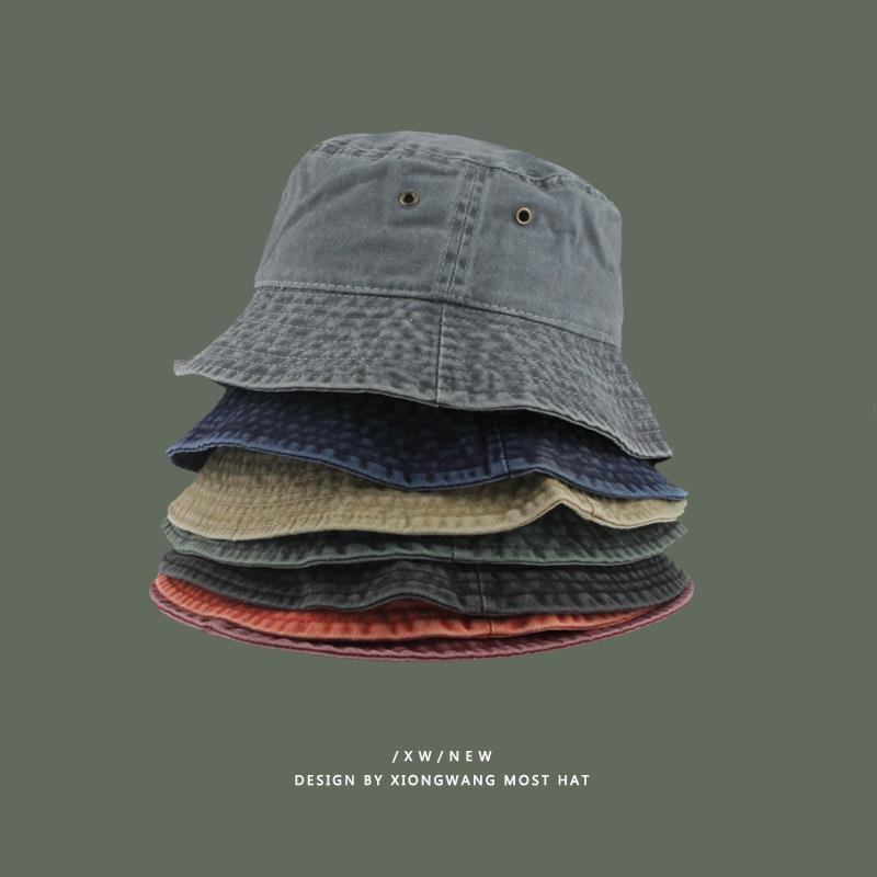 Hong Kong Style Vintage Washed Denim Fisherman Hat Couple Fashion Old Short Rim Basin Hat Breathable Solid Color Thin Spring and Summer