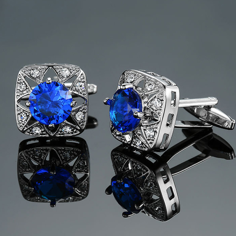 Picture of Glamour Jewelry Men's French Shirt Cufflinks Wholesale Blue Series Enamel Crystal Vintage Pattern Cufflinks