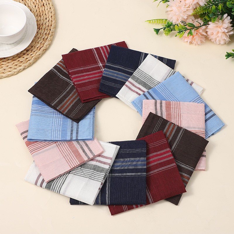 Picture of 2024 New Men's Light Color Plaid Striped Handkerchief Polyester Cotton Handkerchief Towel Pocket Towel Small Square Square Classic Handkerchief