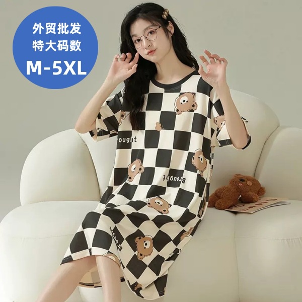 2024 New nightdress women's summer short sleeve cute cartoon home wear thin plus size can be worn outside summer dress