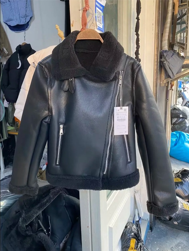 Cross-Border Aliexpress Popular Women's Clothing Zr Spot Black Warm Fur One-Piece Double-Sided Pu Imitation Leather Jacket for Women