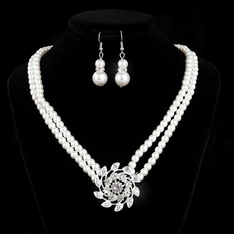 Picture of Cross-border jewelry new bridal sweater chain necklace set diamond artificial pearl necklace earring bracelet set