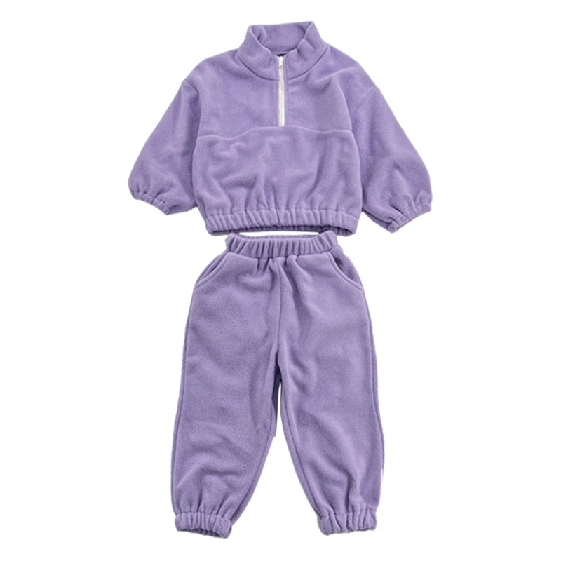 Children's Korean Winter Suit 2025 New Kidsren's Clothing Half-Zip Stand-Up Collar Pullover for Men and Women Baby Fleece-Lined Two-Piece Set