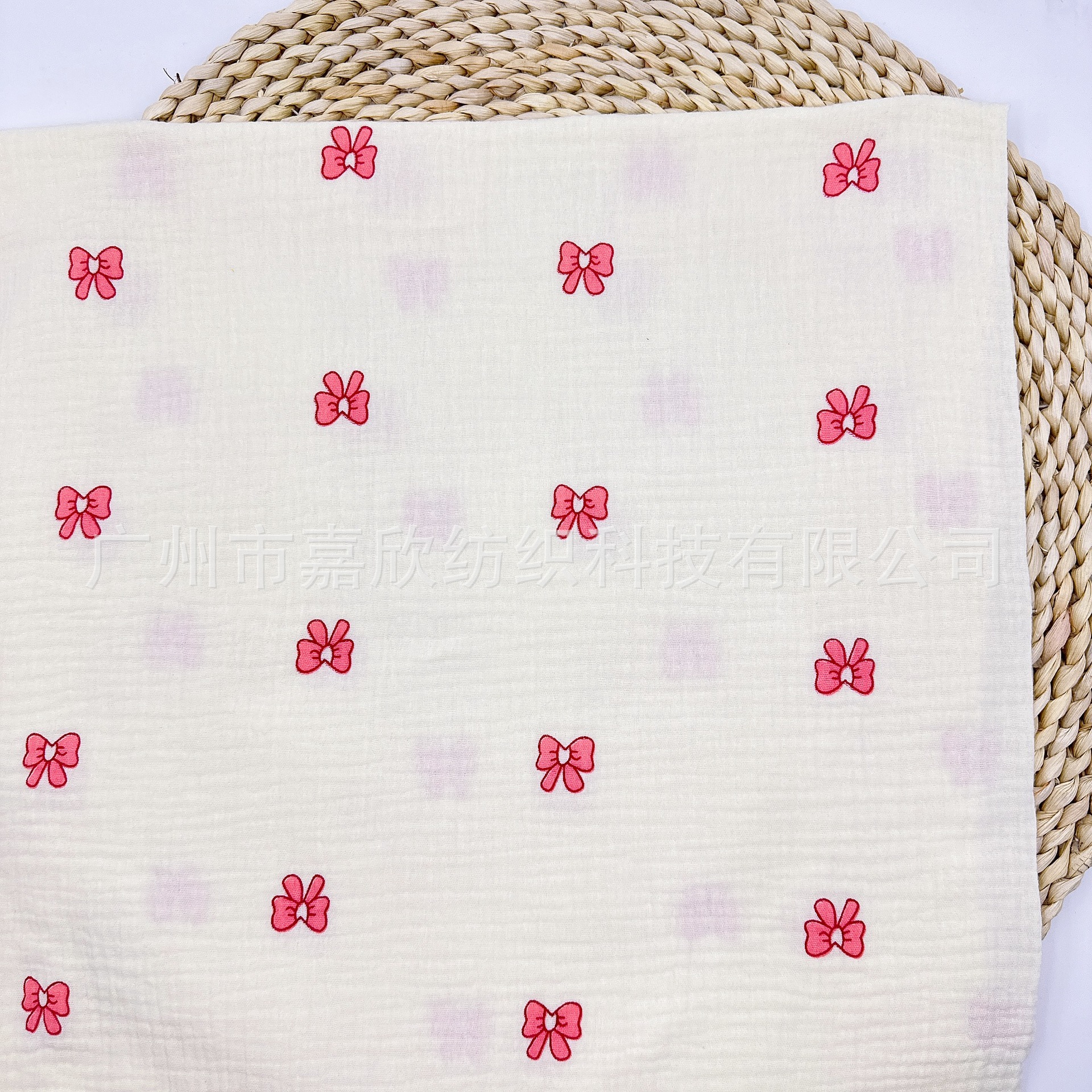 Class A double-layer gauze baby muslin cotton bow printed home pajamas 135cm wide fabric