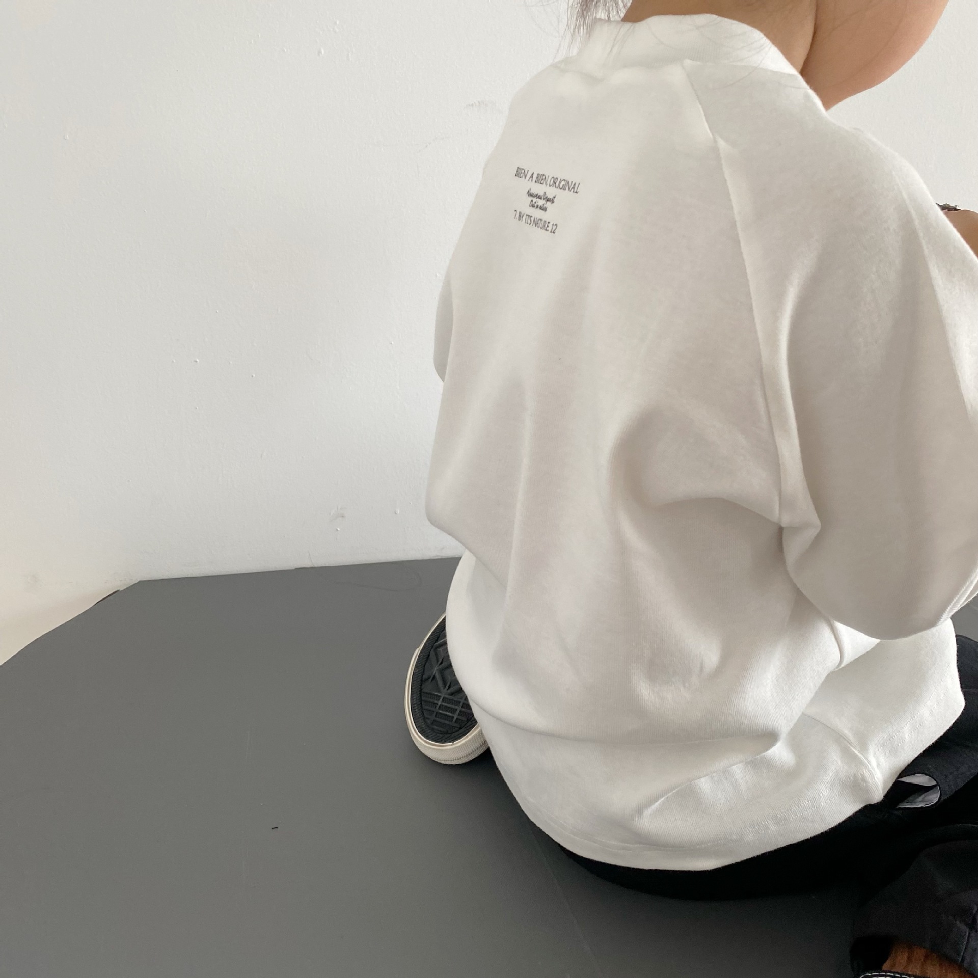 Picture of Gl-Kids K-Style of Autum New Kidsren's Back Letter Half Turtleneck Bottoming Shirt for Men and Women Knitted Long-Sleeved T-Shirt