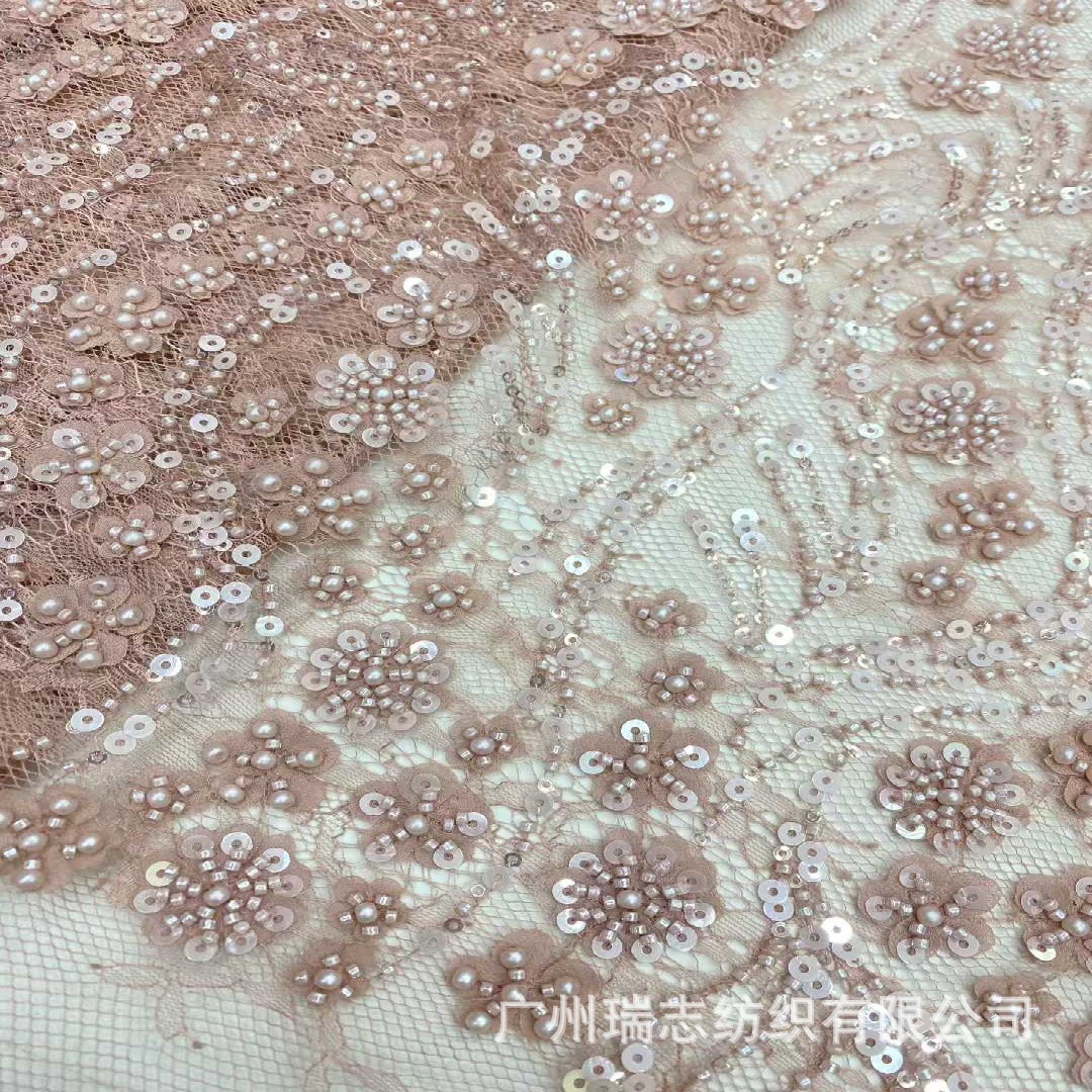 3D Embroidery French lace French wedding dress sequin bead dress cheongsam lace embroidered fabric