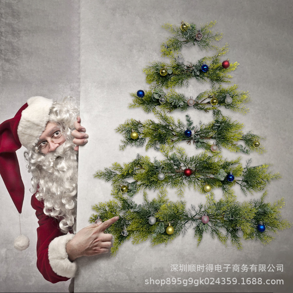 Christmas decoration home wall hanging cross-border new Christmas wreath simulation pine indoor courtyard wall hanging source factory