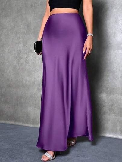 Picture of Foreign Trade Cross-Border Satin Skirt Spring and Summer New European and American Amazon Simple Imitation Silk Long Skirt Women's Clothing