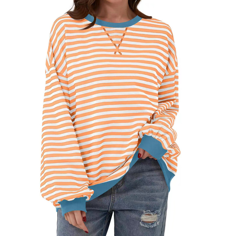Picture of Europe and the United States cross-border Amazon autumn and winter new casual striped color matching T-shirt top