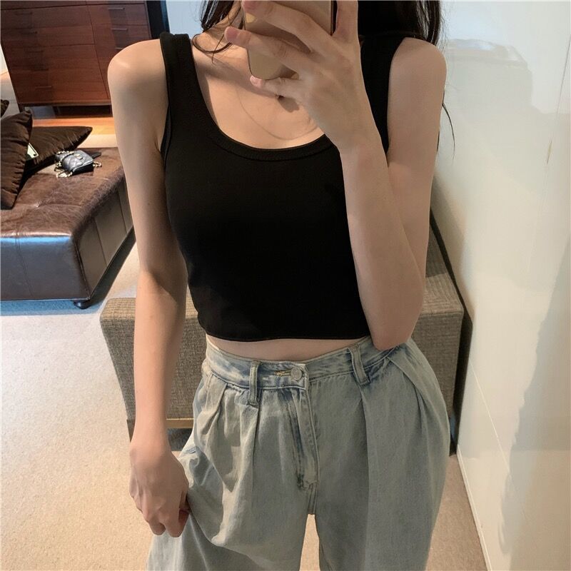 European and American Small Vest with Base Sleeveless Sling for Women's Summer Outer Wear Instagram Popular Hot Girl Sports Short Top