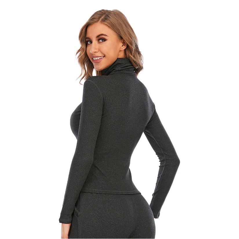 Thermal High-Neck Yoga Long-Sleeve Top for Women, Double-Sided Fleece, Sports Fitness Wholesale, Tight-Fitting