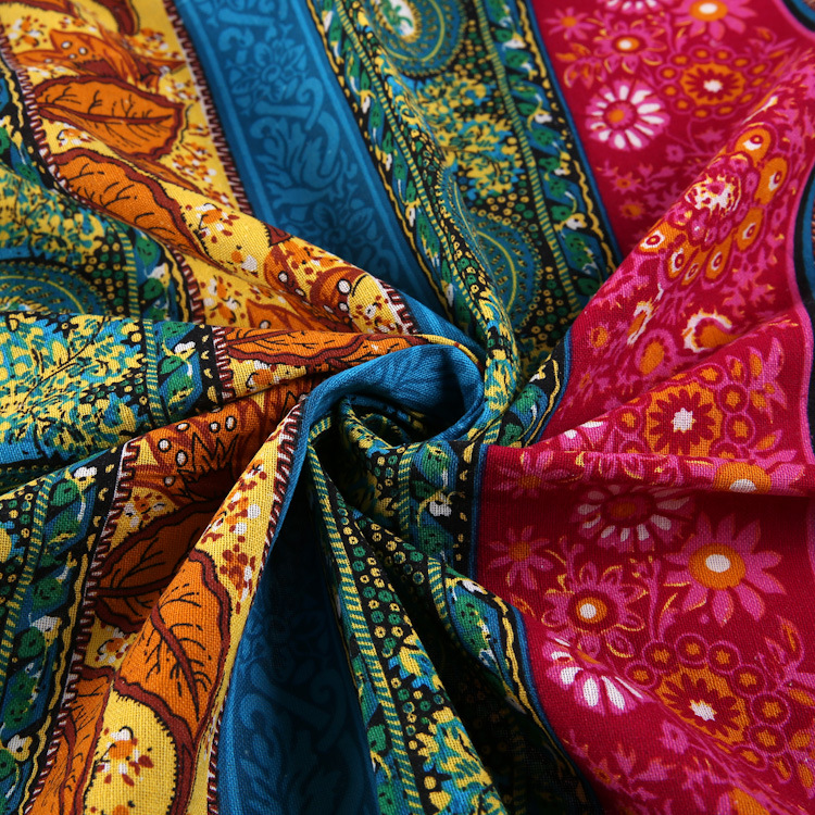 Picture of Hemp Cotton Digital Printing Fabric Floral Fabric Pastoral Style Fabric Ethnic Style Vintage Floral Skirt dress