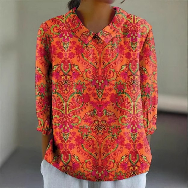 Picture of E Round Neck Pullover Summer Casual Cross-Border Women's Clothing New Amazon Printed Loose Women's Clothing Long-Sleeved Hot Sale