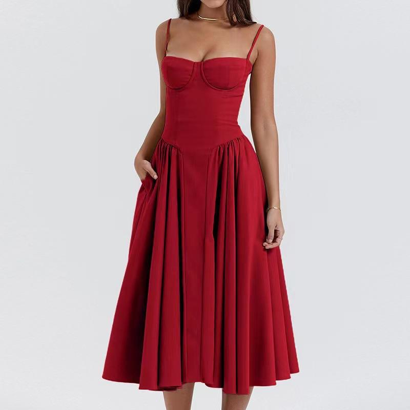 2024 Amazon Hot Selling European and American Hot Sexy Sling Sling Printed Slim-fit Elegant Midi Dress Spice Dress