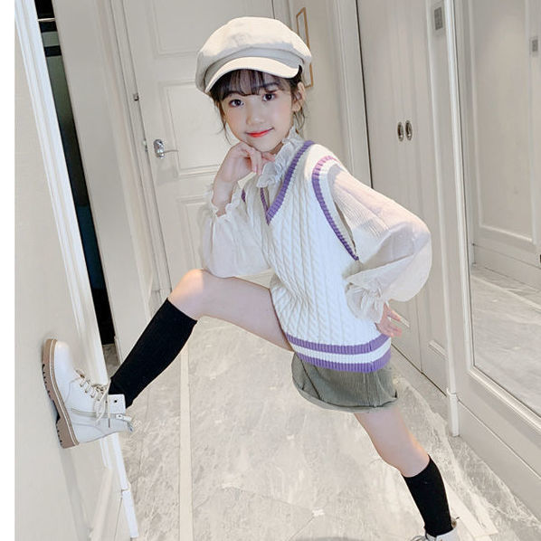 Picture of Girls' vest V-neck vest autumn and winter new children's knitted vest Internet celebrity college style Elementary School student western style sweater